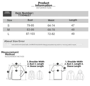 Detailed size guide table for women's slim fit backless top with measurement instructions