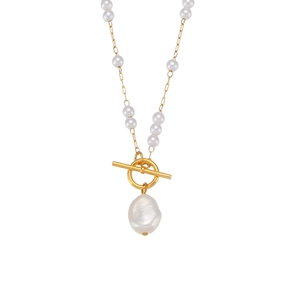 Gold 18K plated stainless steel necklace with Baroque pearls and chic OT toggle clasp