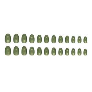 Sparkly forest green oval press-on nails with fine glitter finish in a 24-piece set