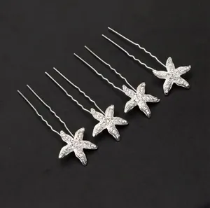 5-piece silver starfish hair pins with sparkling rhinestones for elegant styling