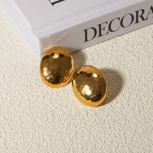 Minimalist 18k gold plated stainless steel oval earrings with hammered mosaic texture