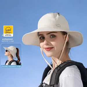 Chapeau De Soleil Femme Large Bord Haute Protection UV Respirant Nylon Élasthanne Satin De Glace Trou Queue De Cheval Été