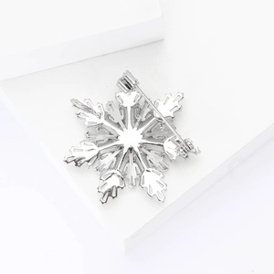 Detail showing the secure pin fastener on the back of the silver snowflake brooch