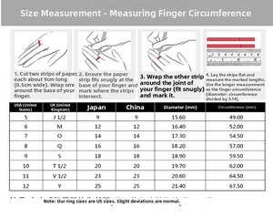 Sizing chart and guide for vintage embossed titanium ring measuring finger circumference
