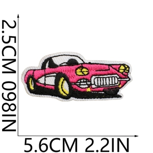 Detailed size map of pink sports car embroidered patch showing width 5.6cm and height 2.5cm