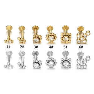 316L stainless steel lip and cartilage stud earrings with zircon in gold and silver finish