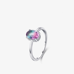 Oval Gradient Rainbow Gemstone Ring 925 Sterling Silver Minimalist Dainty Colorful Jewelry For Women Prongs Setting