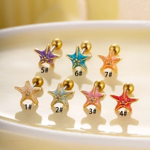 Starfish titanium steel earrings in seven colors with secure screw-on ball backings