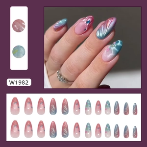 Blaue und rosa Farbverlauf Cat-Eye-Nägel zum Aufdrücken mit 3D-Wellenstruktur 24er Set