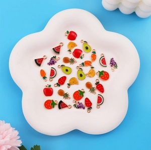Colorful fruit enamel alloy charms including apple and strawberry for DIY jewelry making