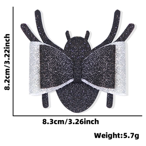 Glittery black spider hair clip with silver bow, 8.3x8.2cm size for Halloween parties