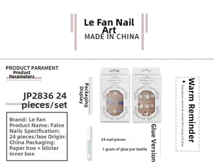 Short round press-on nails set with 24 pieces in pink and blue glitter design