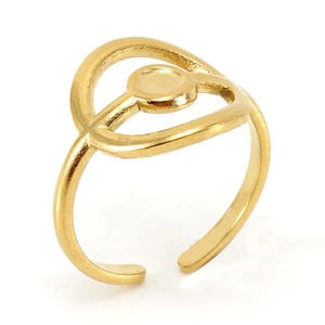Adjustable golden stainless steel open ring with a circular DIY base setting