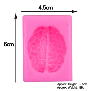 Molde de silicona rosa con forma de cerebro para chocolate de Halloween con medidas