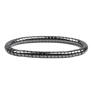 Detailed view of the dark hematite beaded bracelet featuring rectangular natural stone segments