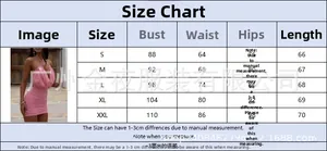 Detailed size chart for pink mesh bodycon dress covering sizes S to XXL with measurements