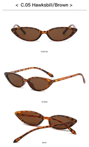 Three-angle view of vintage cat-eye sunglasses in hawksbill frame and brown lenses