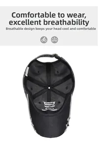 Internal structure of washed denim baseball cap with reinforced seams and embroidery