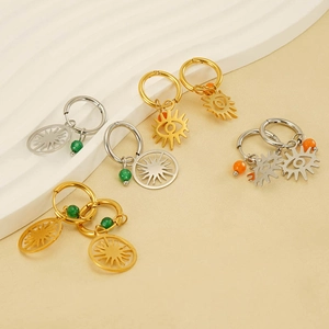 Stainless steel evil eye drop earrings with sun charms and colorful beads for women