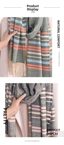 Macro detail of imitation cashmere striped scarf showing soft herringbone weave texture