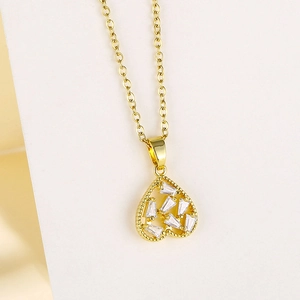 Heart Pendant Necklace Stainless Steel Clear Zircon Inlaid Gold Plated Dainty Elegant Fashion Jewelry For Women Gift