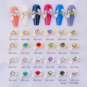 Nail Art Charms Bow Knot Heart Rhinestone Alloy Metal Decoration Jewelry Sparkling DIY Manicure Luxury Fashion Accessory