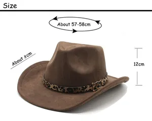 Western cowboy hat size guide showing 57-58cm head circumference and 8cm wide brim