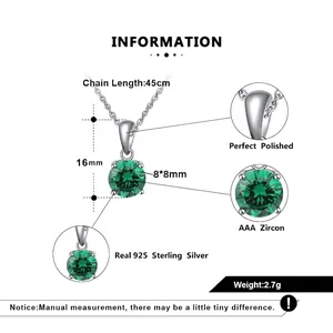 925 sterling silver necklace with emerald green zircon pendant and 45cm chain