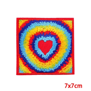 Square rainbow heart embroidery patch with 7x7cm size for DIY clothing accessories