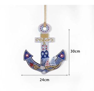 Detail of DIY diamond painting anchor pendant with nautical patterns and hemp rope