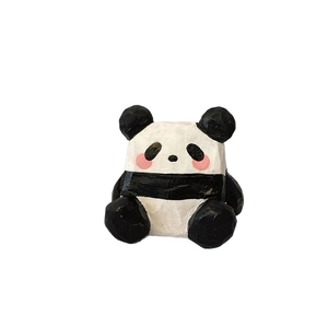 Hand-carved wooden panda desk ornament with minimalist artistic design and hand-painted details