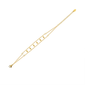 Double-layer geometric rhombus bracelet in 18k gold-plated titanium steel on white background