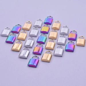 DIY colorful stainless steel lock pendants in silver gold and rainbow finishes