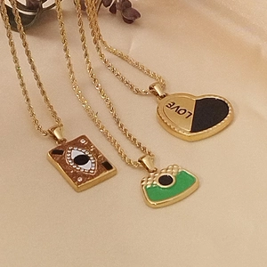 18K Gold Plated Stainless Steel Pendant Necklace Rhinestone Heart Eye Handbag Shaped Jewelry For Women Girls Birthday Gift