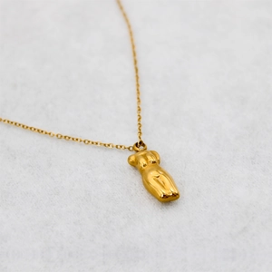 Polished 18K gold plated artistic female silhouette pendant necklace for women