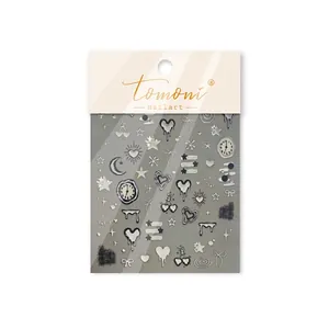 Metallic heart and star moon nail art stickers with gothic dark style designs