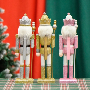 Rear view of 30cm glitter wood nutcracker kings in pink, gold, and silver colors