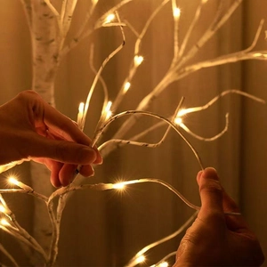 Warm white LED birch tree lamp with flexible branches for festive Christmas decoration
