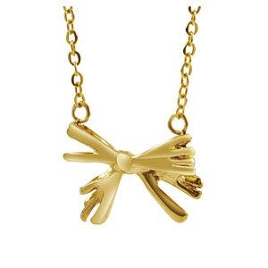Polished 18K gold butterfly pendant necklace with minimalist O-chain on white background