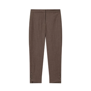 Pantalon marron café à taille haute avec boutons décoratifs et fentes aux chevilles
