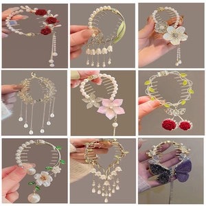 Flower Artificial Pearl Tassel Hair Claw Clip Alloy Rhinestone Butterfly Elegant Bun Maker Hairpin Headpiece For Women Girls