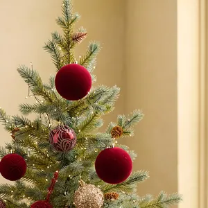 Mini PE Christmas tree desktop ornament with elegant red and gold flocked balls set