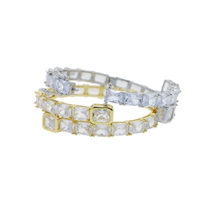 Close-up of dual-tone hip hop bracelet featuring square-cut zircon stones on a snake wrap band