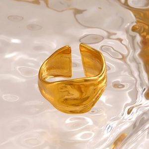 Irregular lava texture open ring in gold finish with thick geometric aesthetic for women