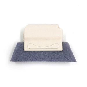 Window groove cleaning brush with beige handle and blue sponge head for narrow gaps
