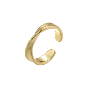 Minimalist gold French vintage geometric irregular polished ring with fluid twisted lines