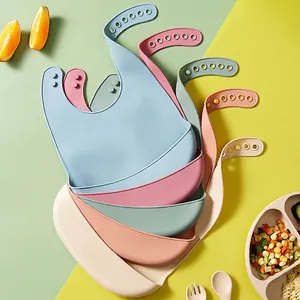 Baby Silicone Bib Waterproof Food Grade Adjustable Neck Strap Large Pocket Crumb Catcher Feeding Soft Infant