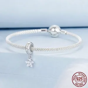 Bracelet en maille argent sterling S925 minimaliste avec pendentif étoile en zircone brillant