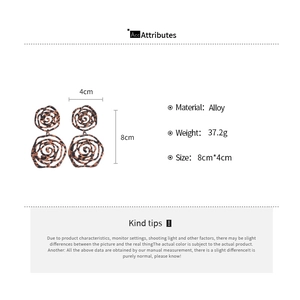 Detailed size chart of leopard print rose earrings in alloy showing 8cm height