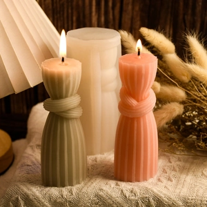 3D knotted column candle silicone mold and finished handmade aromatherapy candles in decor